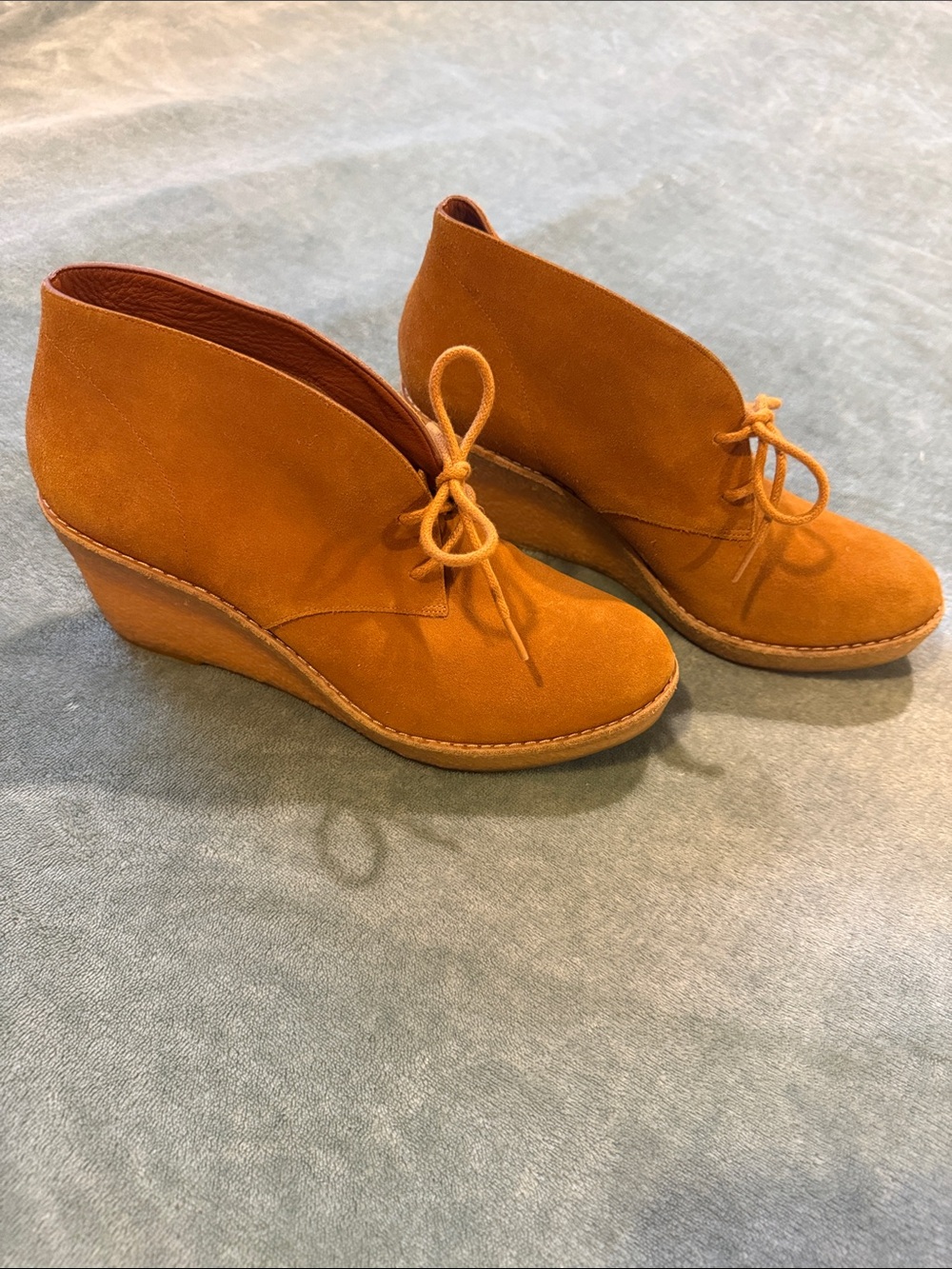 Cole Haan Suede Lace-Up Wedge Booties, size 8.5 NWOB